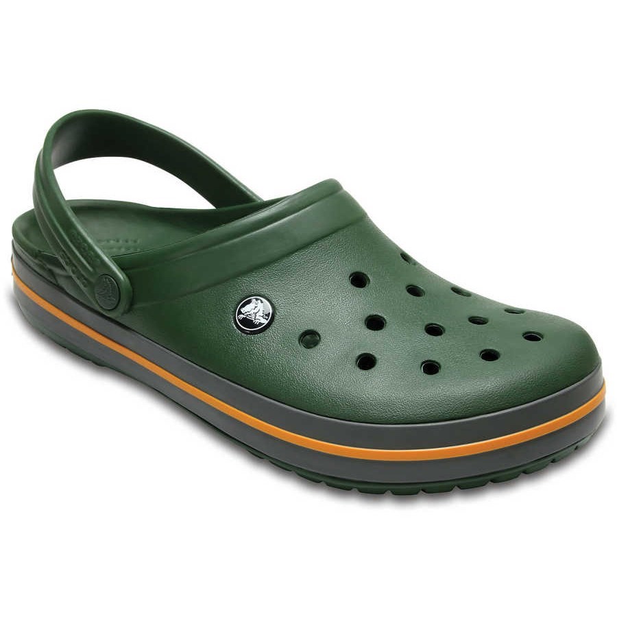 grey and green crocs